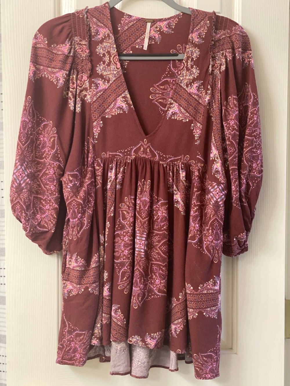 Free People Girl Talk Boho Peplum V-Neck Peasant Tunic Size XS